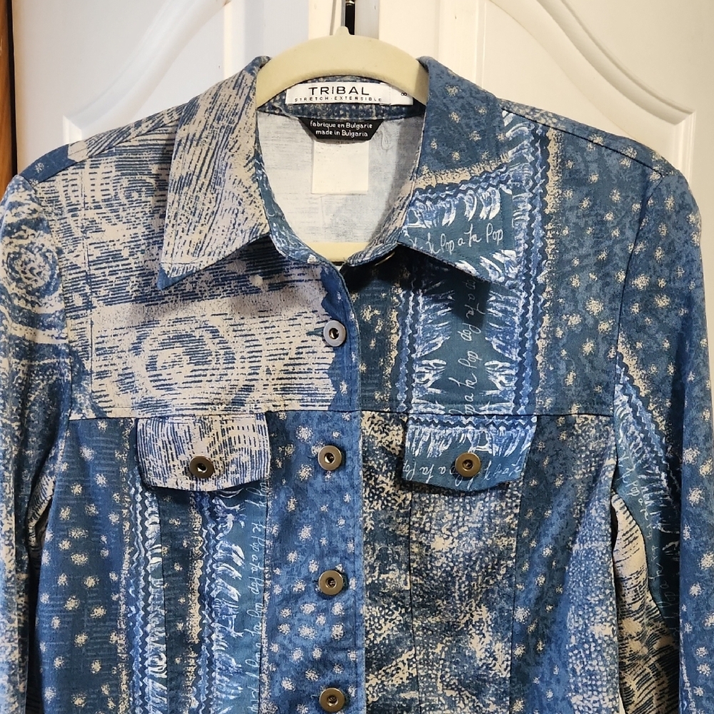 Tribal Denim Blue Artistic Jacket